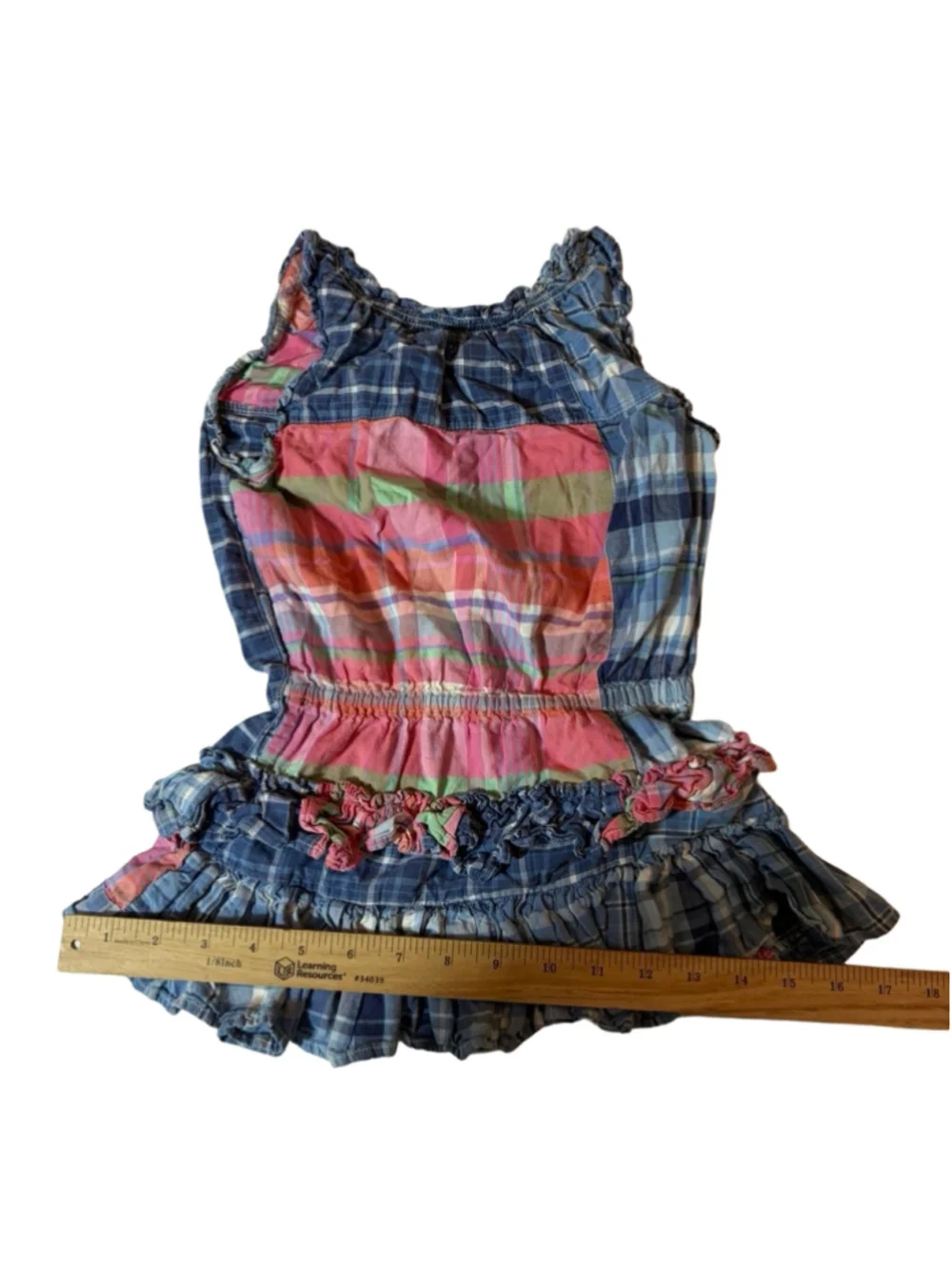 Ralph Lauren Girls 3T Patchwork Madras Plaid Ruffle Dress Preppy